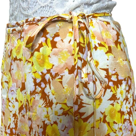 L*Space Anza Floral Tie Wrap Closure Maxi Skirt Yellow Brown Women's S NWT - Picture 4 of 5